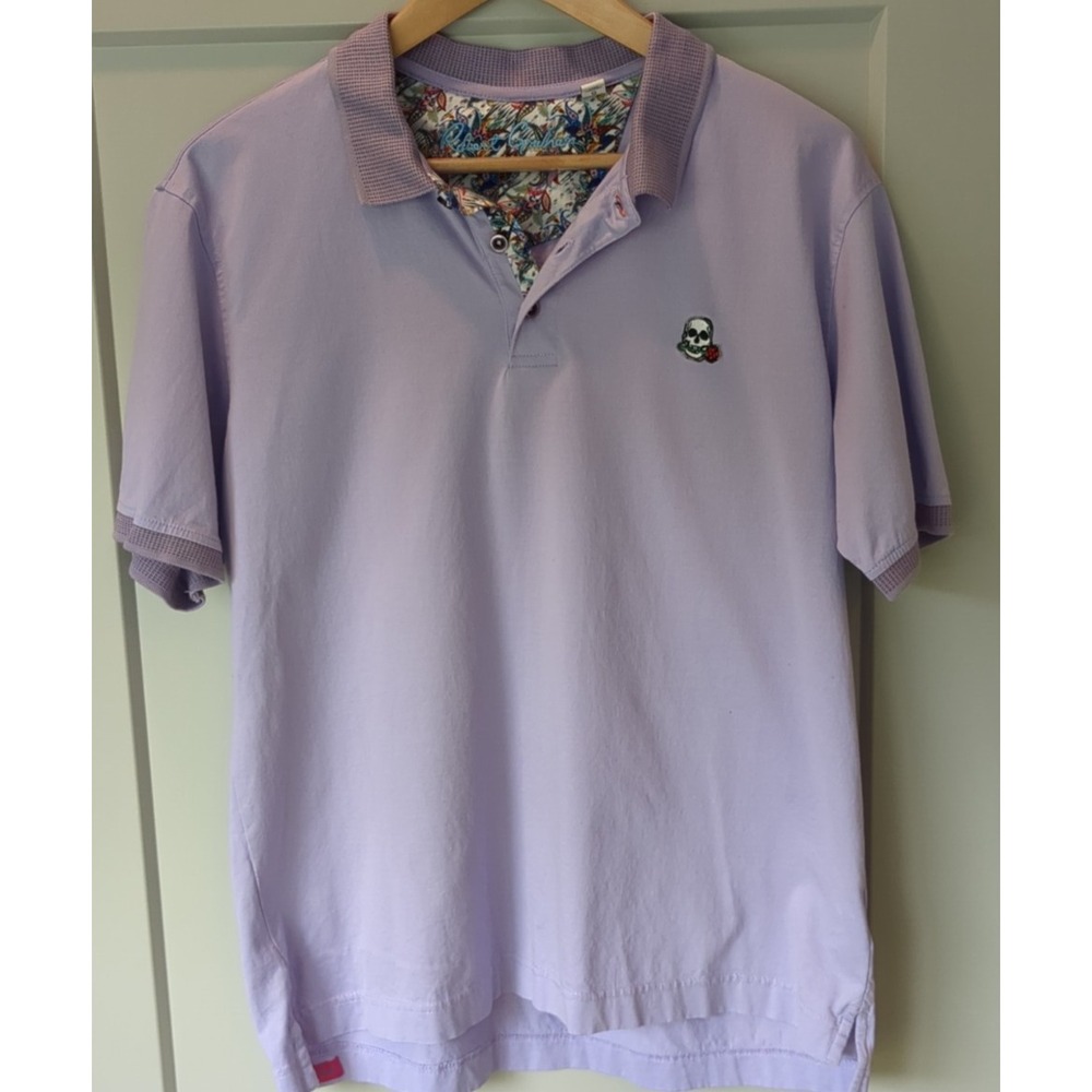 Robert Graham Shirt Mens Purple 100% Cotton Embroidered Polo Skull Cotton Size L